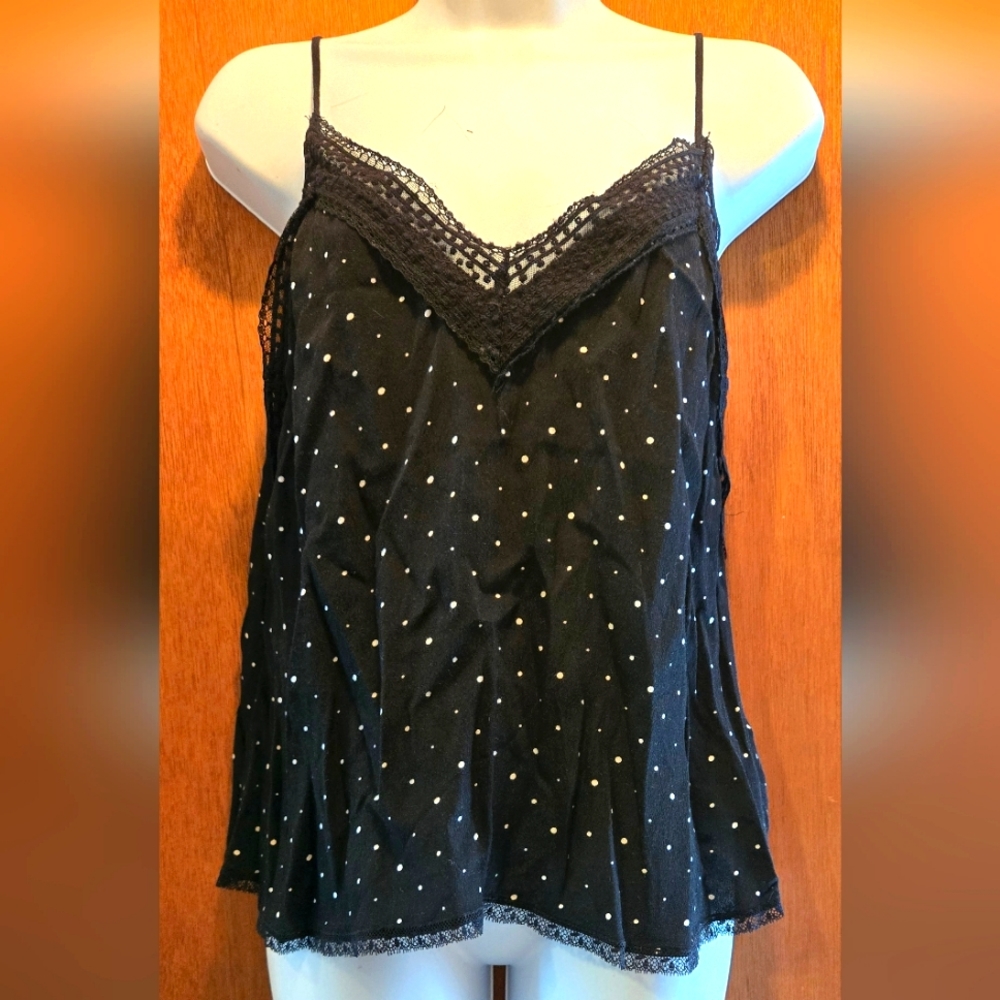 Stradavarius Black Polka Dot lace camisole szL - Picture 1 of 6